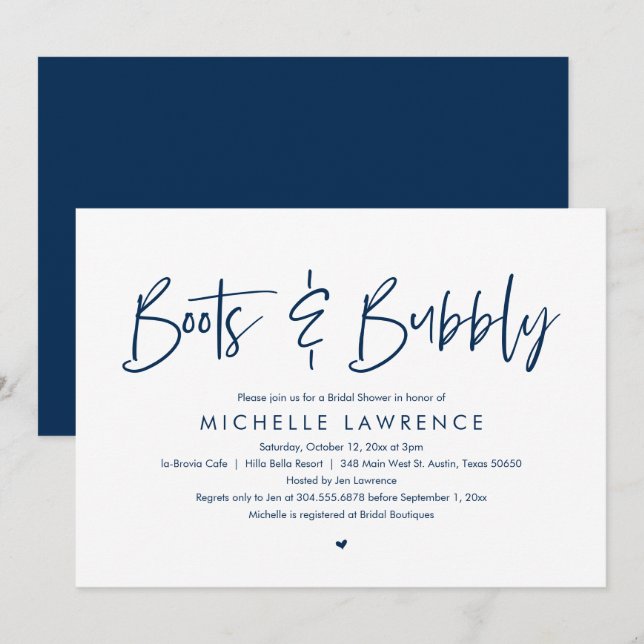 Boots and Bubbly, Modern Casual Bridal Shower Invitation (Front/Back)