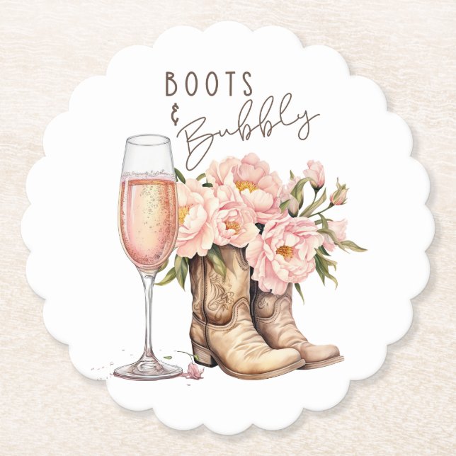 Boots and Bubbly Paper Coaster (Front)