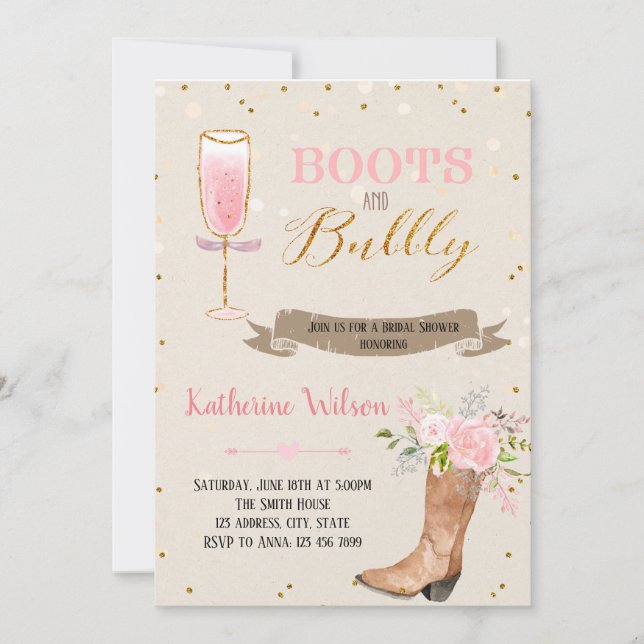 Boots and bubbly party invitation (Front)