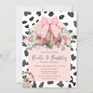 Boots and Bubbly Pink Cow Pattern Bridal Shower  Invitation