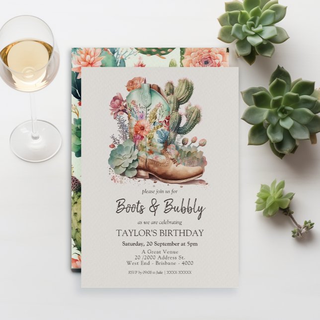 Boots and Bubbly Western Birthday Invitation  (Creator Uploaded)