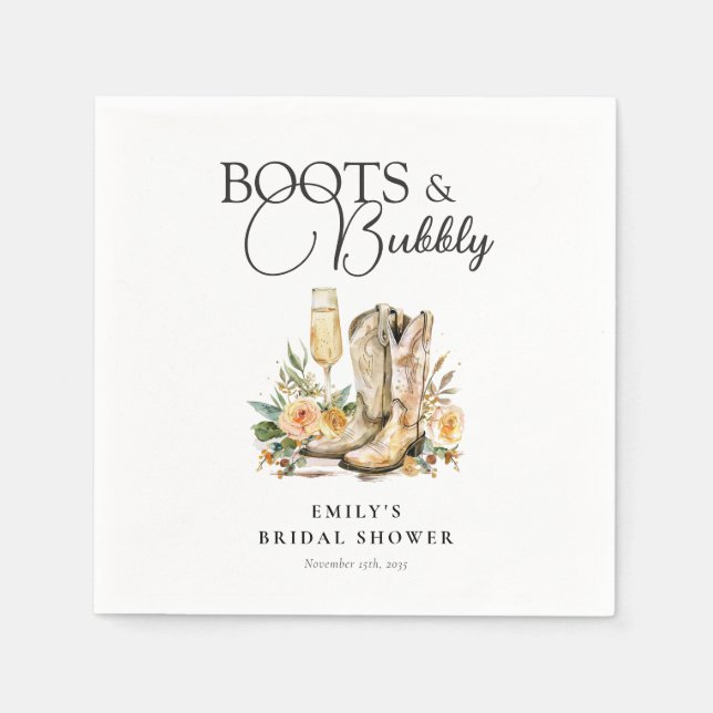 Boots and Bubbly Western Bridal Shower Napkin (Front)
