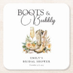 Boots and Bubbly Western Bridal Shower Square Paper Coaster<br><div class="desc">Boots and Bubbly Western Bridal Shower Square Paper Coaster</div>