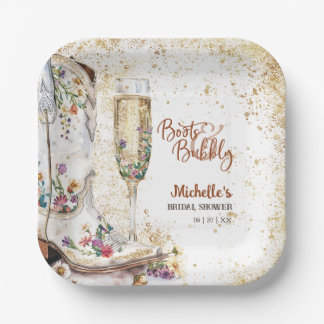 Boots and Bubbly Western Bride Wild West Country Paper Plate