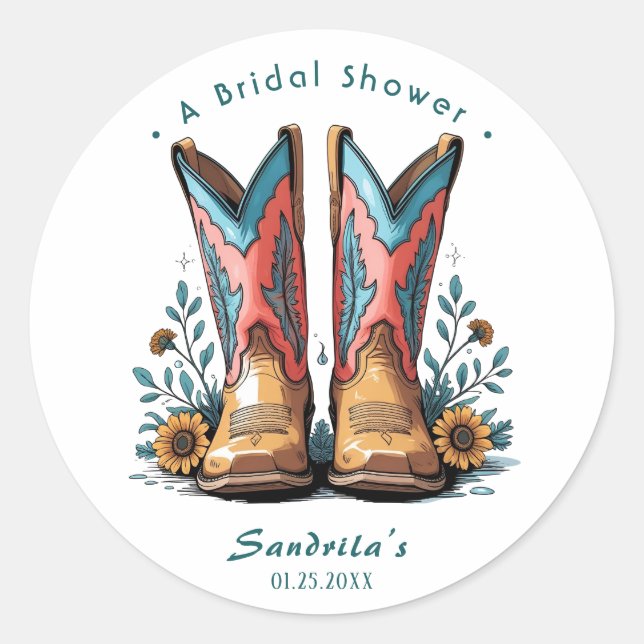 Boots and Bubbly Western Hand Drawn  Classic Round Sticker (Front)