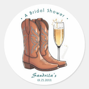 Boots and Bubbly Western Hand Drawn Classic Round Sticker