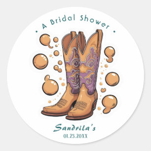 Boots and Bubbly Western Hand Drawn  Classic Round Sticker
