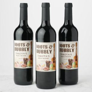 Boots and bubbly western rodeo cowgirl brunch wine wine label