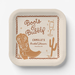 Boots and Bubbly Whimsical Hand Drawn Paper Plate