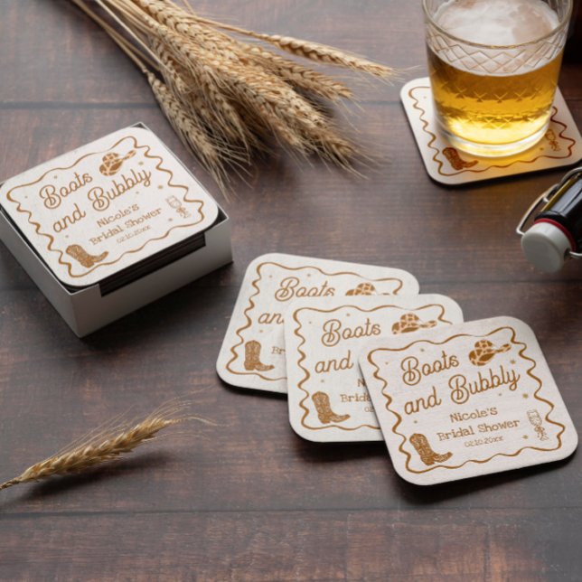 Boots and Bubby Bridal Shower Square Paper Coaster (Creator Uploaded)