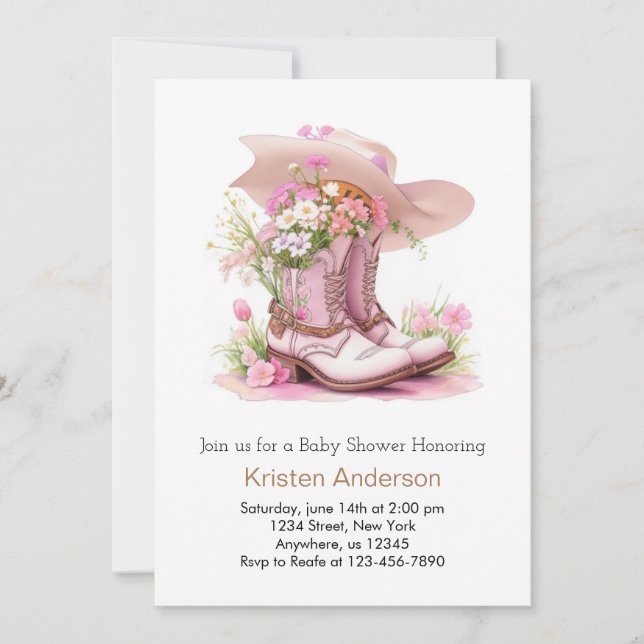 Boots and Hat Adventure Cowgirl Baby Shower Invitation (Front)