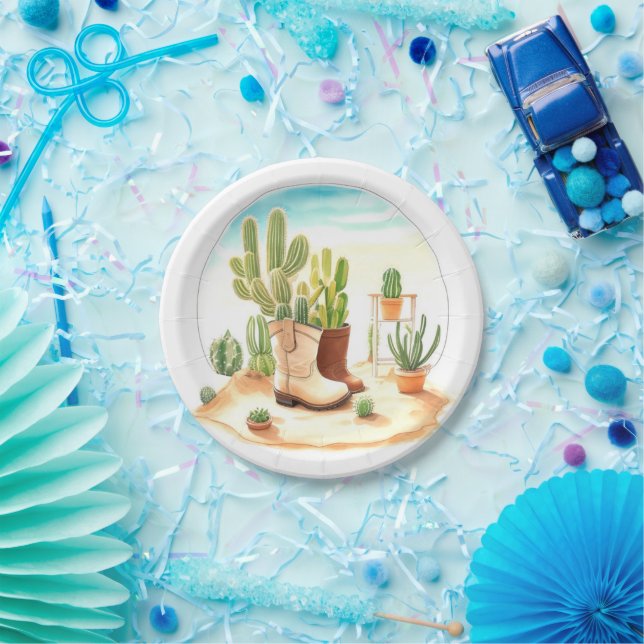 Boots and Lullabies: Wild West Cowboy Baby Shower Paper Plate (Party)