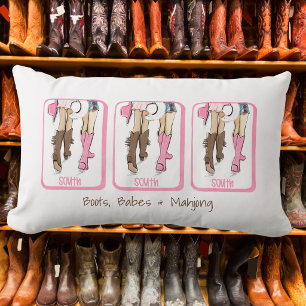 Boots, Babes & Mahjong Western Mahjong Decorative Lumbar Pillow