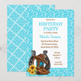 Boots Bandana Sunflower Birthday Invitation