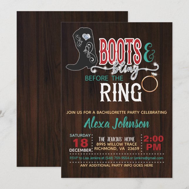 Boots & Bling Before the Ring Invitation (Front/Back)