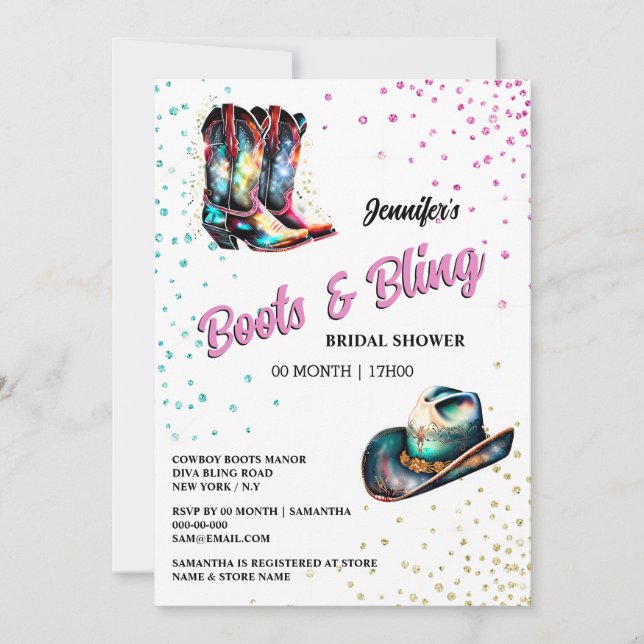 Boots Bling cowgirl boots glam stetson shimmer Invitation (Front)