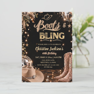 Boots & Bling Disco Western Cowgirl 40th Birthday Invitation