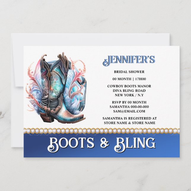 Boots bling | shiny cowboy boot diamond chain invitation (Front)