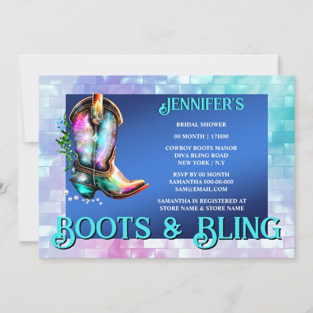 Boots bling | shiny cowboy boot iridescent shine invitation (Front)