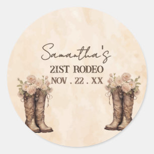 Boots & Blush Rustic Western Cowgirl 21st Birthday Classic Round Sticker
