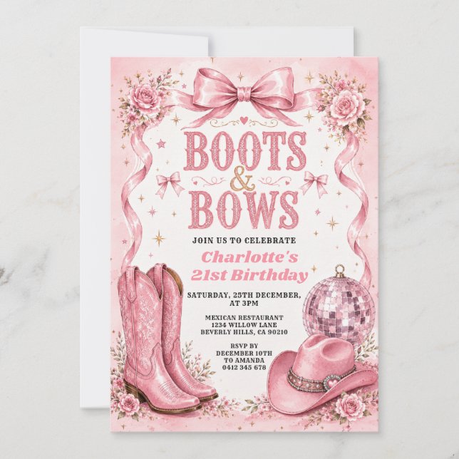 Boots & Bows 21st Birthday Invitation (Front)