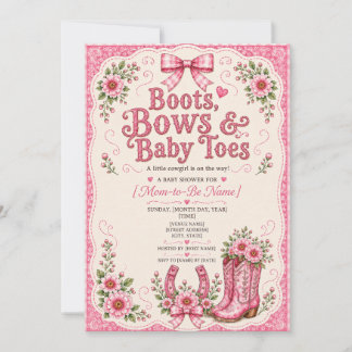 Boots, Bows, & Baby Toes Girl Baby Shower Invitation