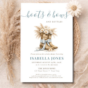 Boots Bows Bottles Blue Western Budget Baby Shower Flyer