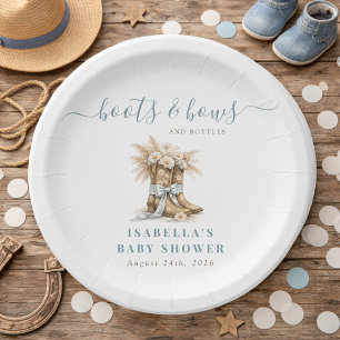 Boots Bows & Bottles Western Boy Baby Shower Paper Plate