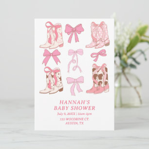 Boots & Bows Little Cowgirl Pink Baby Shower Invitation