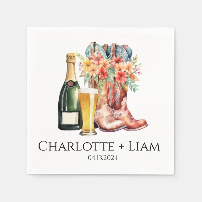 Boots, Brews, and Bubble's Shower Napkins (Front)