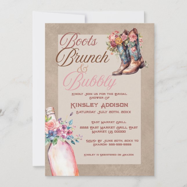Boots Brunch & Bubbly Bridal Shower Invitation (Front)