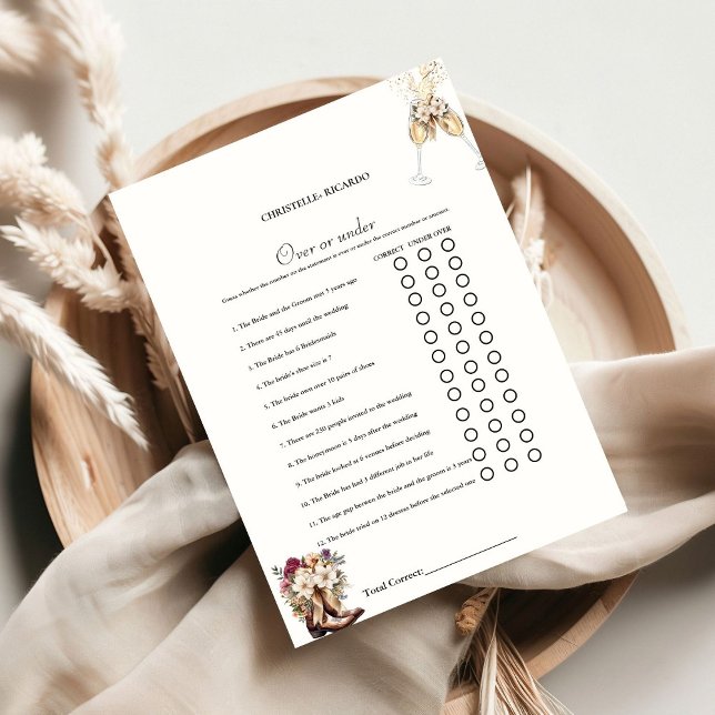Boots & Bubb Over or under bridal shower game Card (Creator Uploaded)
