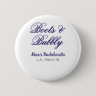 Boots & Bubble bachelorette party name purpleplace 2 Inch Round Button