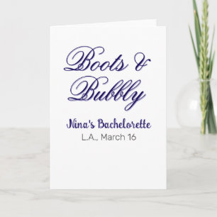 Boots & Bubble bachelorette party name purpleplace Card