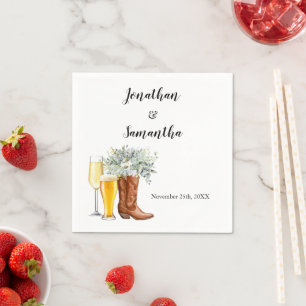 Boots Bubbles & Brews Wedding Eucalyptus Napkin