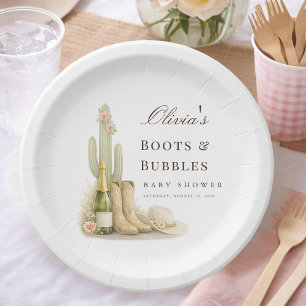 Boots & Bubbles Elegant Western Baby Shower Paper Plate