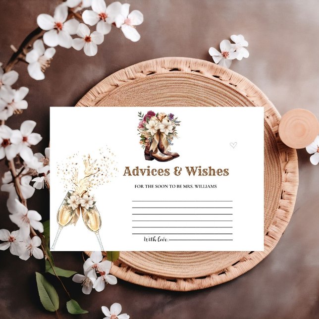 Boots & Bubbly Advices & WIshes Bridal Shower Enclosure Card (Creator Uploaded)