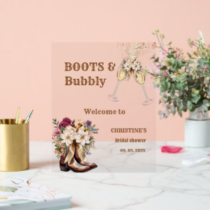 Boots & Bubbly Boho western Bridal Shower Welcome  Acrylic Sign