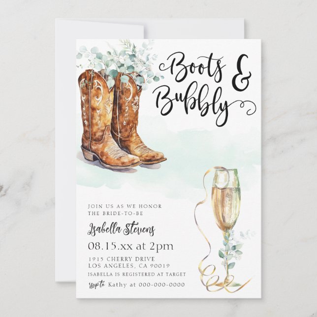Boots & Bubbly Bridal Shower Invitation (Front)