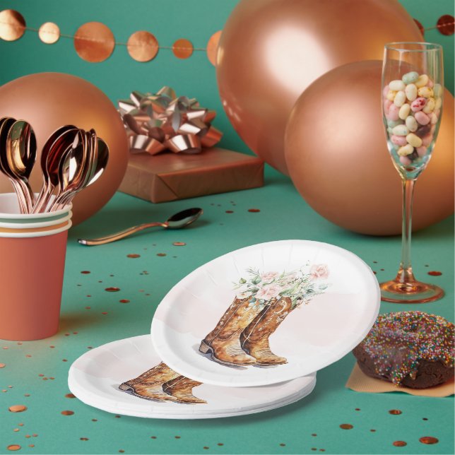 Boots & Bubbly Bridal Shower  Paper Plate (Multi)