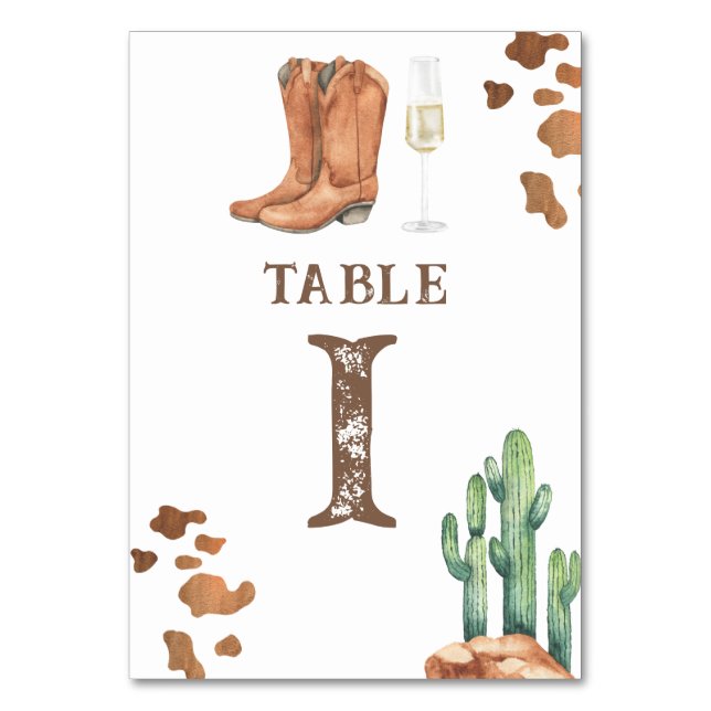 boots & bubbly bridal shower, wedding table number (Front)