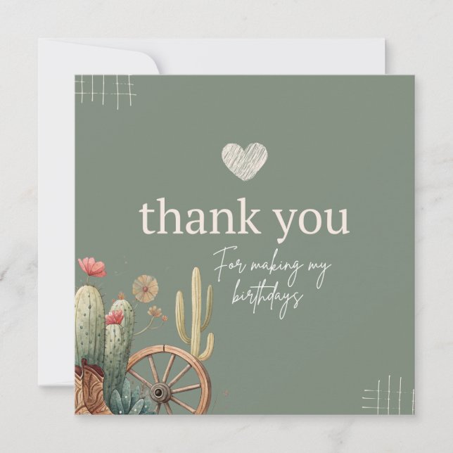 Boots & Bubbly Celebration BirthdayParty –Western  Thank You Card (Front)