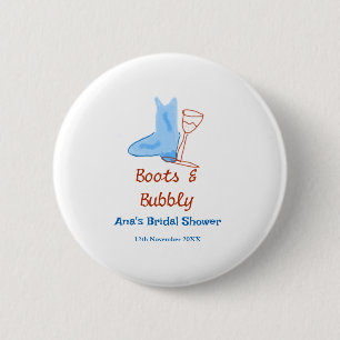 Boots & bubbly champagne bottle bridal shower blue 2 inch round button