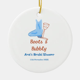 Boots & bubbly champagne bottle bridal shower blue ceramic ornament