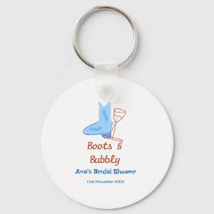 Boots & bubbly champagne bottle bridal shower blue keychain