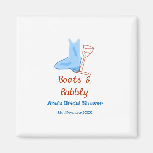 Boots & bubbly champagne bottle bridal shower blue magnet