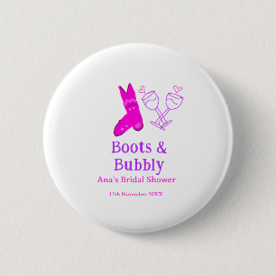Boots & bubbly champagne bottle bridal shower pink 2 inch round button