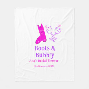 Boots & bubbly champagne bottle bridal shower pink fleece blanket