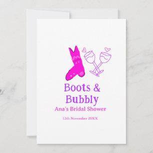Boots & bubbly champagne bottle bridal shower pink invitation