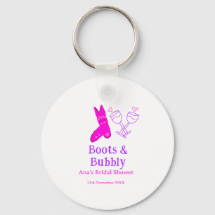Boots & bubbly champagne bottle bridal shower pink keychain
